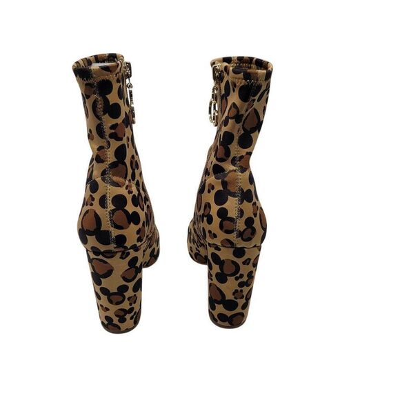 Disney X Aldo Step In Magic Leopard Chunky Heel Sock Bootie 6 Brown Mickey Boots - Picture 7 of 13
